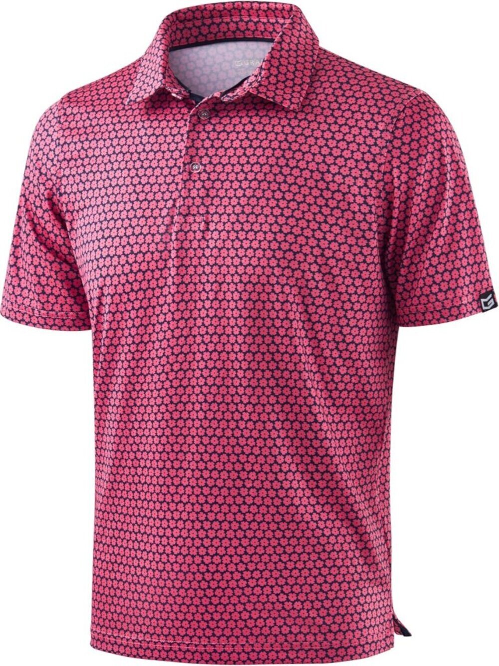 Men's Pink Flowers Golf Shirt Short Sleeve Dry Fit Moisture Wicking Polo Top Cas